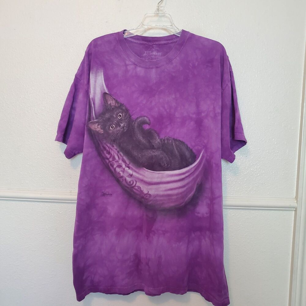 The‎ Mountain Black Cat 2XL Long Sleeve Purple Tie Dye T-Shirt 100% Cotton